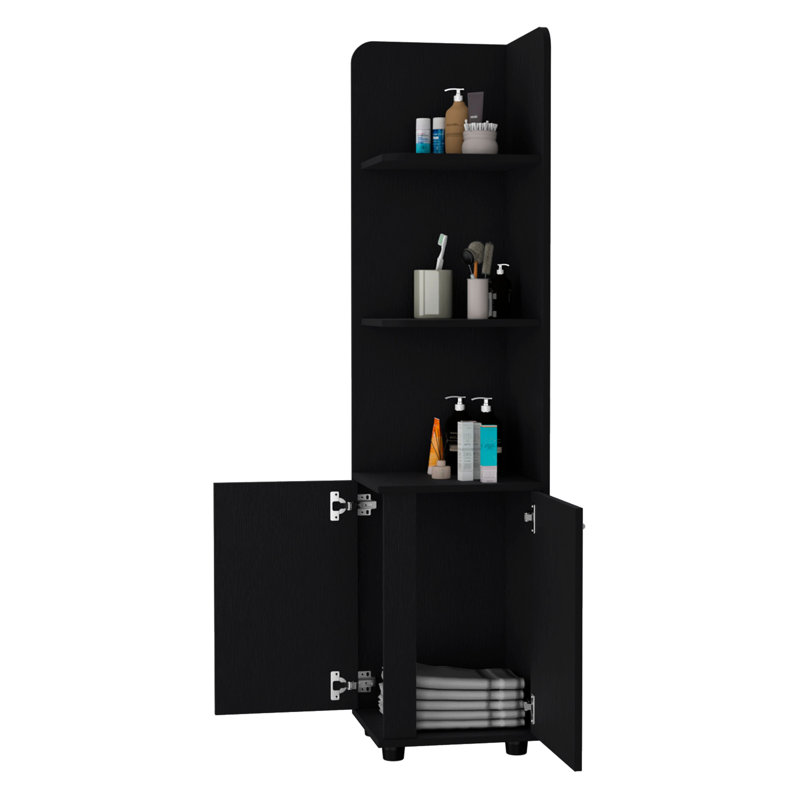 Armoire de salle de bain 3 tablettes d'angle avec 2 portes - Unité autoportante pour utilisation 2 portes