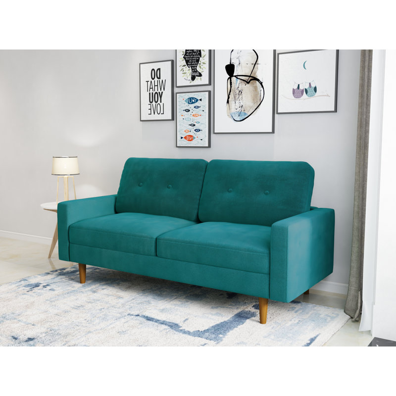 70'' Velvet Sofa, Teal Blue Velvet 