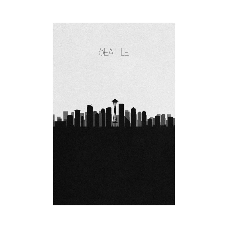 Seattle, Washington City Skyline 1 Piece Wrapped Canvas Wall Art, 20.32 cm H x 30.48 cm W