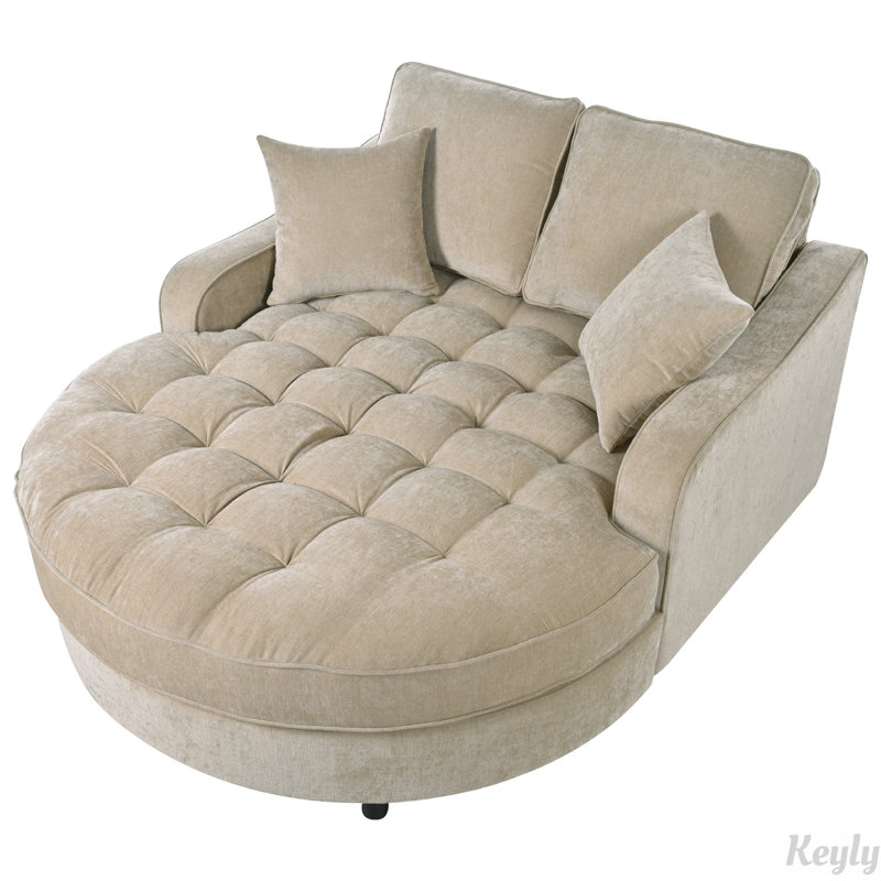 55" Chaise Lounge Sofa Chair with Tufted Seat for Living Room, Champagne Chenille
