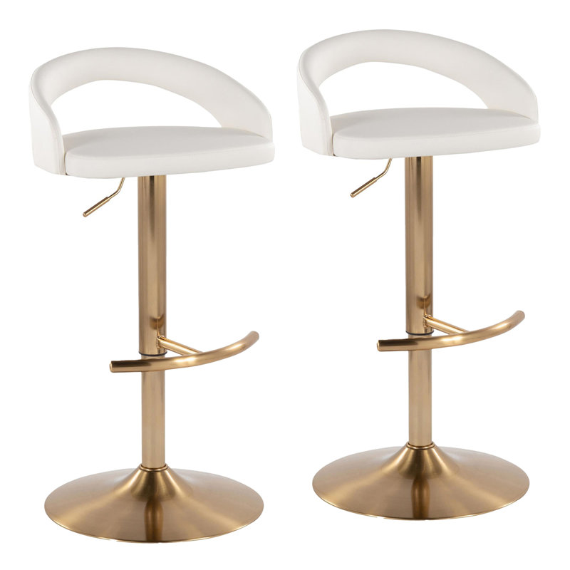 Tabouret de bar réglable, Doré, Blanc / similicuir, 2
