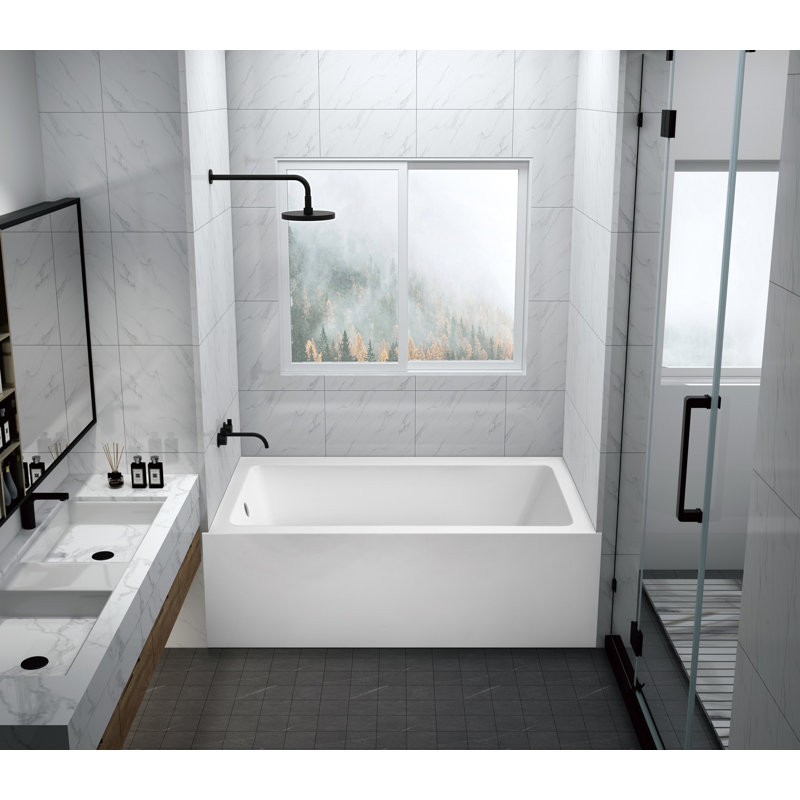 Kingston Brass Aqua Eden 60-Inch Acrylic Rectangular 3-Wall Alcove Tub with Anti-Skid Surface, Left