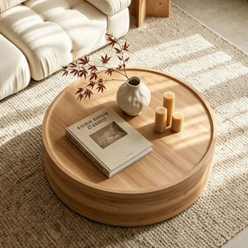 Table basse ronde moderne pour le salon, Bois naturel