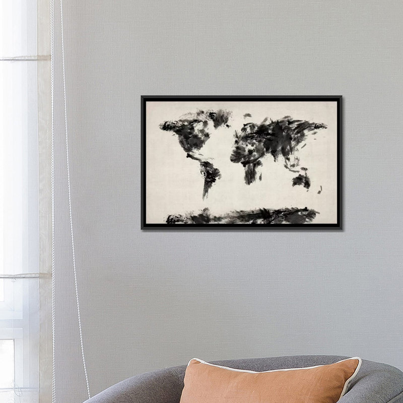« map of the world painting splashs » par michael tompsett, impression sur toile, H 32 po x l 48 po x P 1,5 po, Pas de tapis