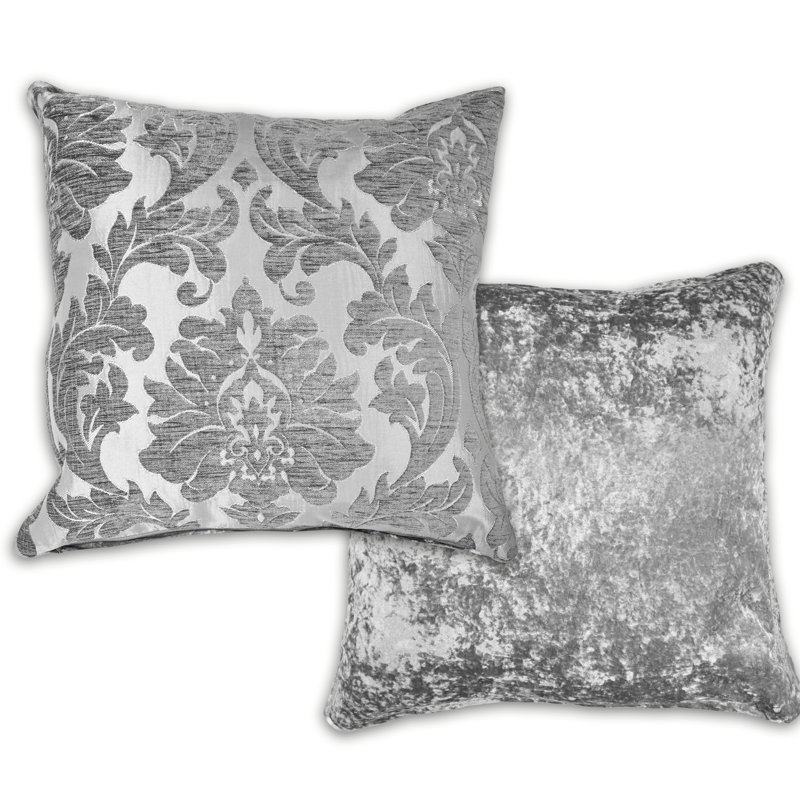 Worrell Damask Square Throw Pillow Cover, Silver