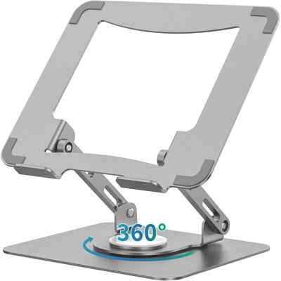 360 Rotating Laptop Stand, Ergonomic Computer Riser for Desk, Adjustable Height Multi,Angle Metal Holder, Foldable Portable Notebook Elevating Base for Office , Home
