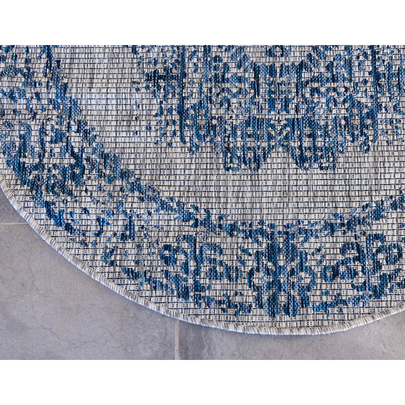 Outdoor Nile Area Rug Aqua Color, Round 4'