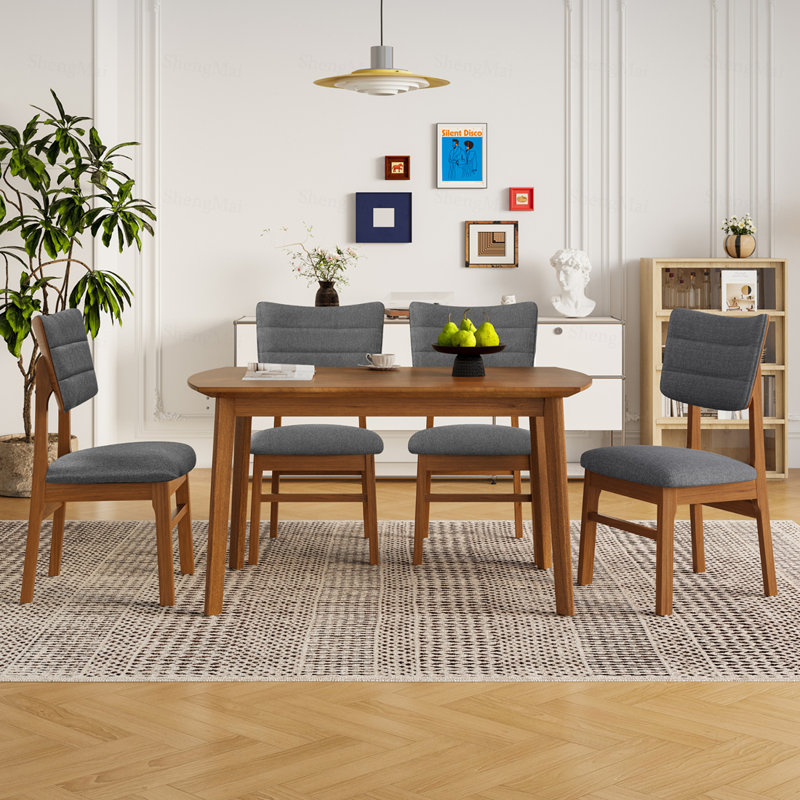 Ensemble de table de salle à manger Farmhouse pour 4, table de cuisine en bois et 4 chaises rembourrées avec structure en bois d'hévéa robuste, siège rembourré, dossier incurvé, ensemble de salle à manger peu encombrant pour la salle à manger