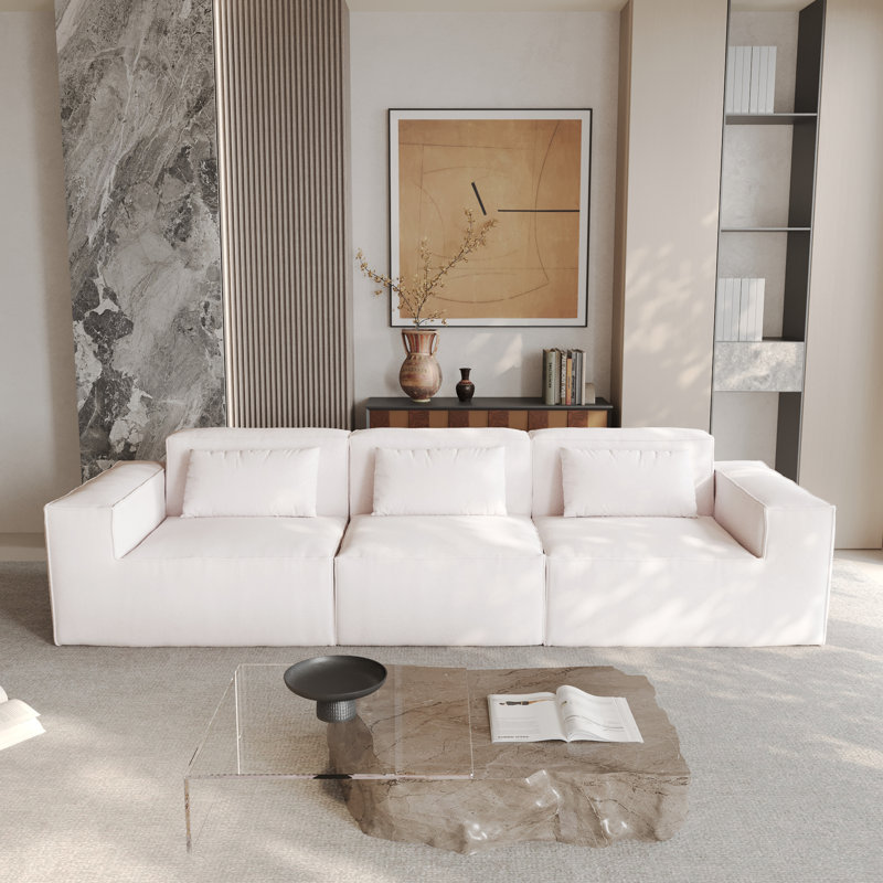 Canapé modulaire rembourré 3 pièces Berrysburg, 27.56" H x 118.12" W x 37.4" D, Beige