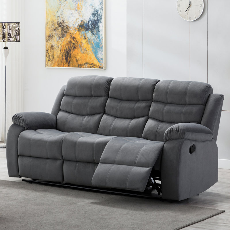 Upholstered 81'' Reclining Sofa, Gray 100% Polyester