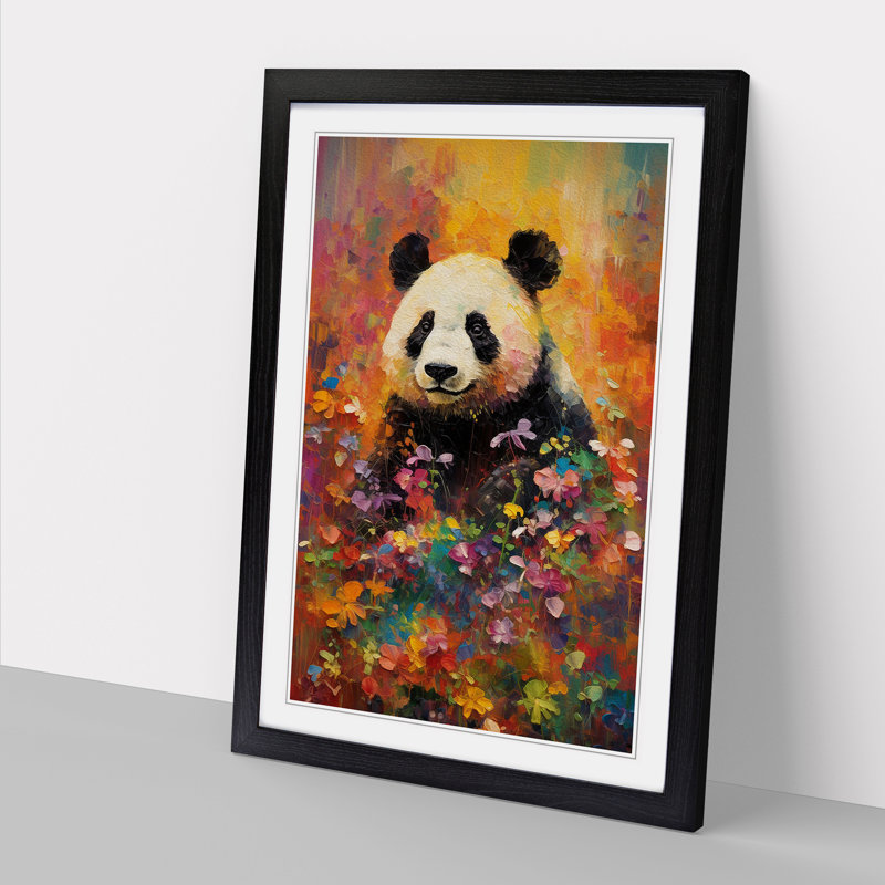 Panda Impressionism - Single Picture Frame Print on Wood, 46cm H x 34cm W x 2cm D, Black Framed