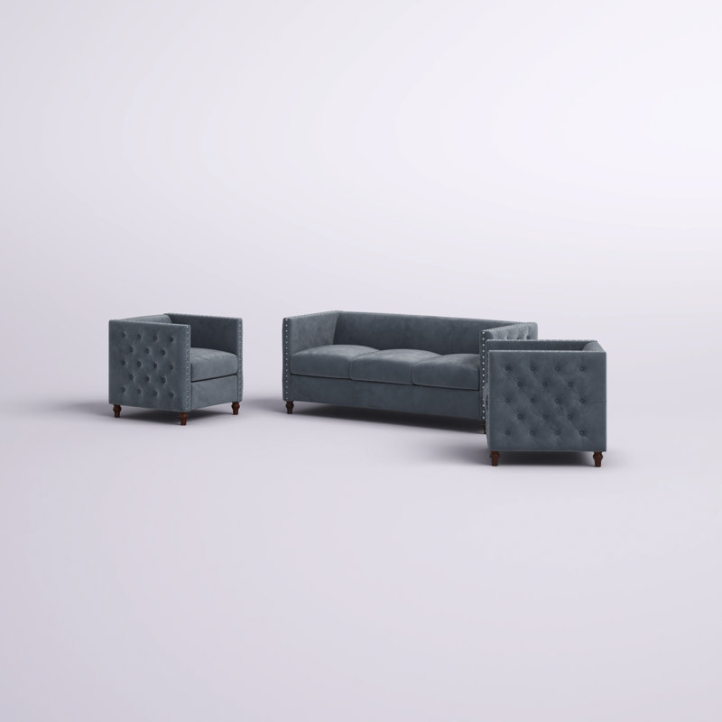 Ensemble de salon 3 velours Shawn Shawn, Velours gris