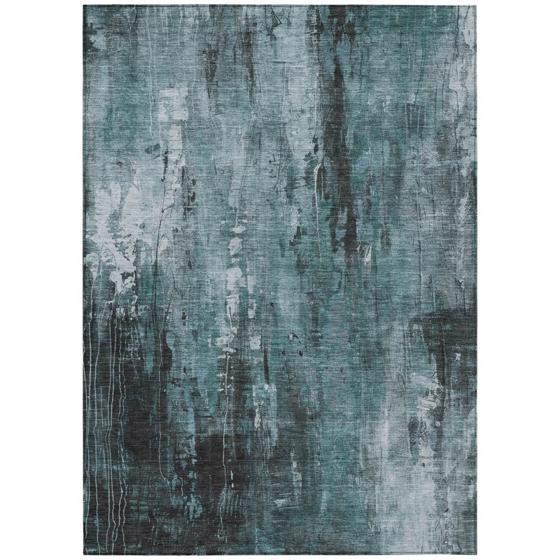 Tapis d'extérieur lavable abstrait bleu sarcelle 3 pi x 5 pi bleu sarcelle et ivoire