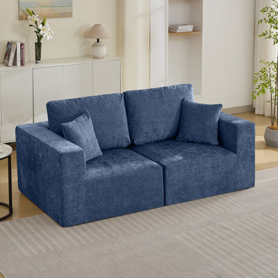 Upholstered Modular Sofa, 2-Seater Boneless Couch with Square Arms, No Assembly Required