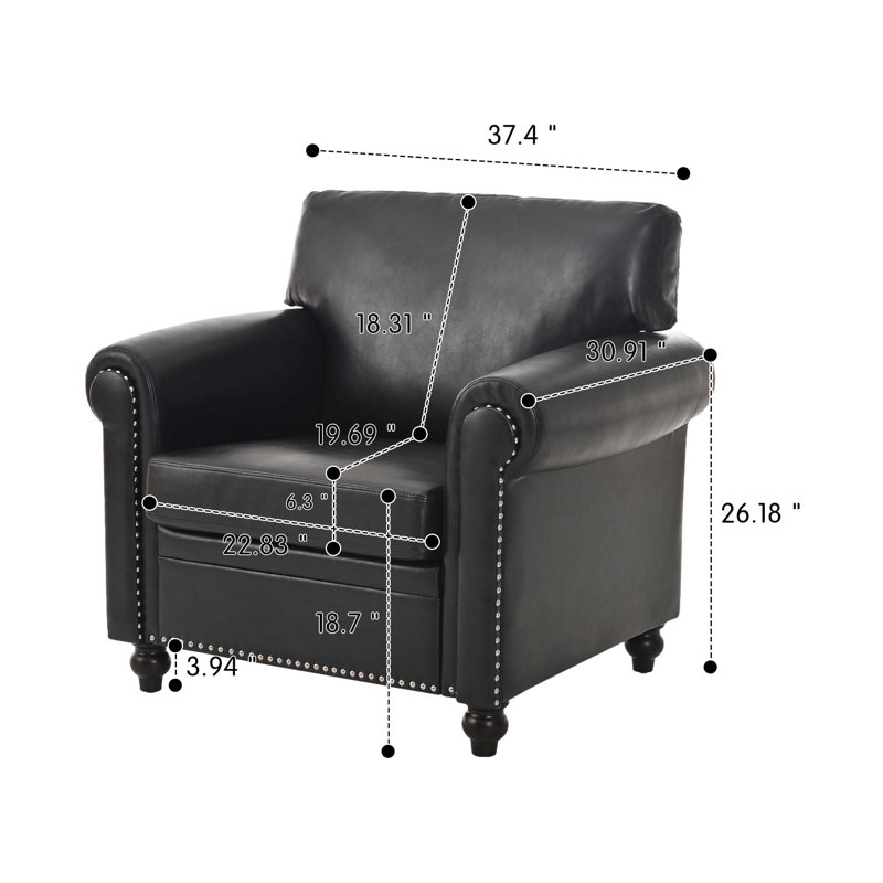 Canapé 37,7 po, Noir