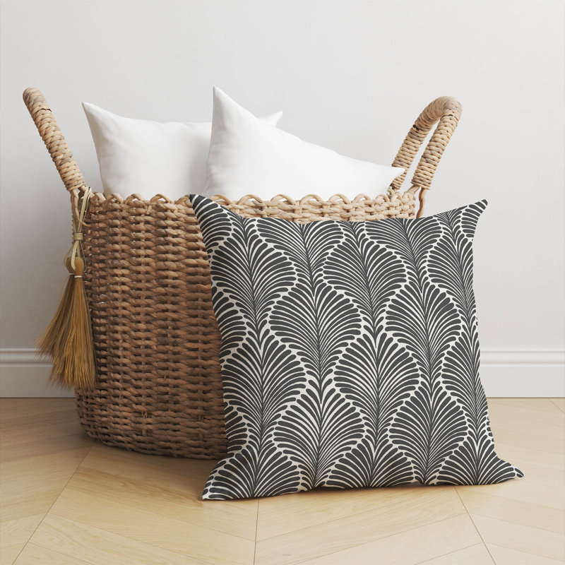 Coussin Elegant Palms, H 16 po x l 16 po, Ivoire / floral gris anthracite