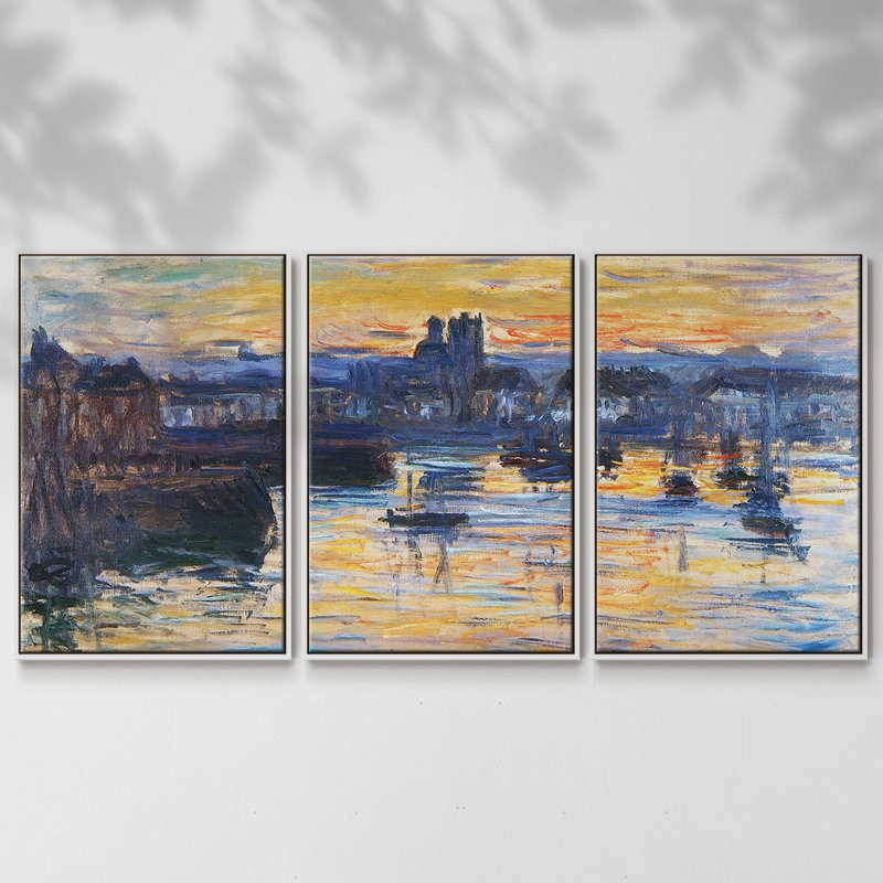 Le port de Dieppe, soirée, 1882 3 pièces, H 24 po x l 48 po x P 2 po, Blanc