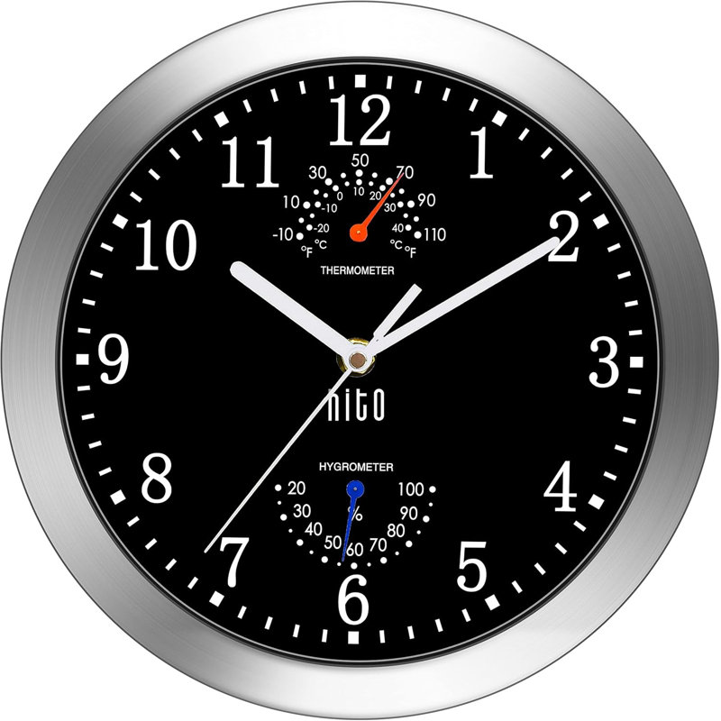 Horloge murale 10 po noire silencieuse avec cadre argenté