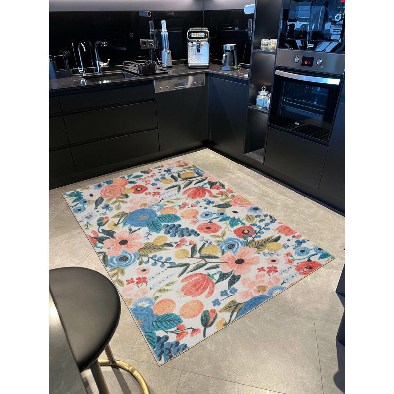 Tapis blanc tissé pastel multicolore à motif floral, Rectangle 4 pi 11,06 po x 7 pi 6,55 po