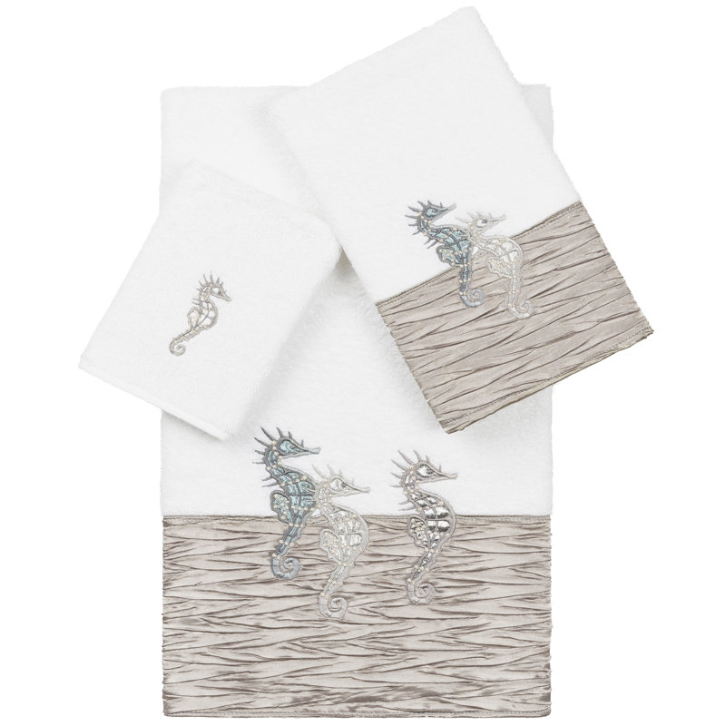 Ensemble de serviettes en coton Sofia, Blanc / Gris, Ensemble 3 serviettes de bain