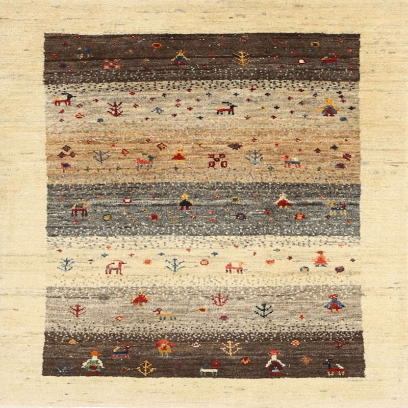 Tapis beige/brun/gris contemporain, Carré de 6 pi