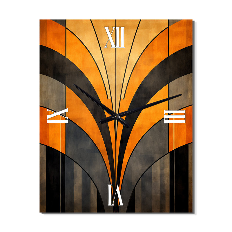 Vecteurs orange et gris - Horloge murale moderne à formes abstraites, Très grand
