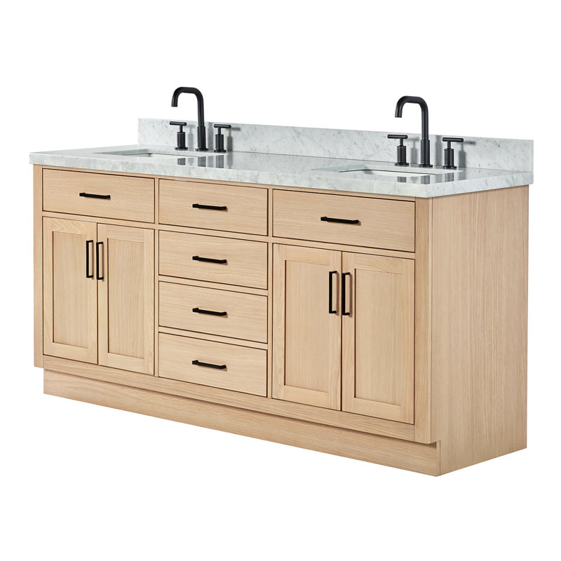 ARIEL HEPBURN 73 IN DOUBLE RECTANGLE SINK VANITY 1,5 IN, Natural Oak, 73", Rectangular