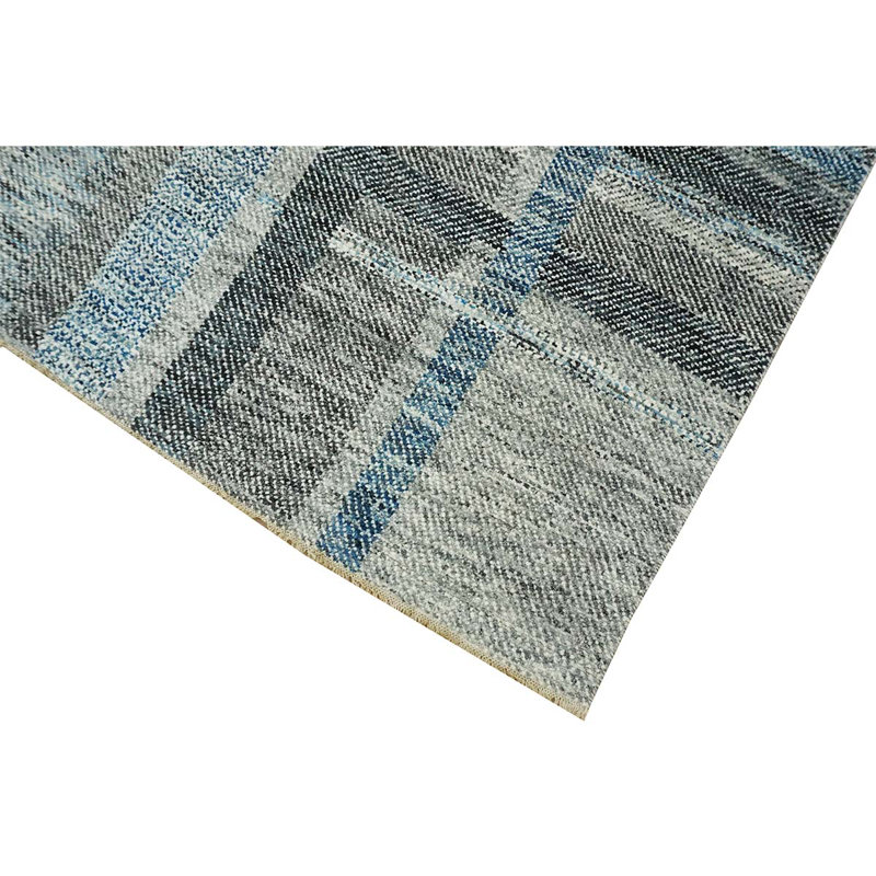 Tapis rectangulaire en laine noué à la main bleu / gris, Rectangle 8 pi x 10 pi
