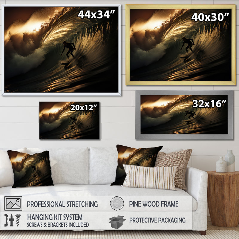 «Wave Photo Surfers Paradise III», reproduction d'art sur toile, 34" H x 44" W, Cadre naturel flottant