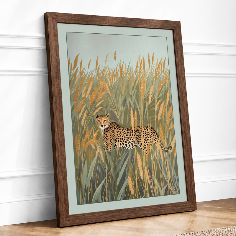 Leopard in Tall Grass Boho - Framed Print, A3 - 42.0 x 29.7 cm, Walnut