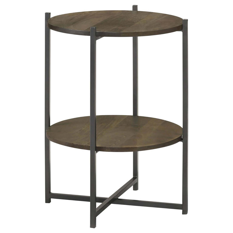 Table d'appoint naturelle et bronze industriel avec tablette inférieure