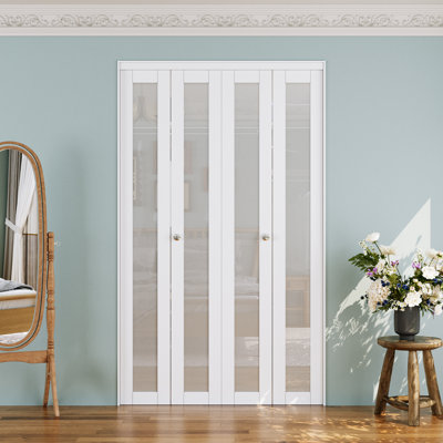 1 Lite Glass and Manufactured Wood Bifold Closet Doors With Installation Hardware Kit