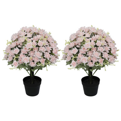 24 in. Artificial Mini Rose Topiary Trees in Pots, UV Protected Faux Floral Plants for Outdoor Porch Decor