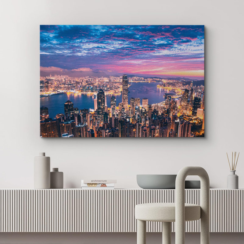 Architecture, coucher de soleil pastel, New York, paysage urbain, centre-ville, bâtiments, photo, art moderne