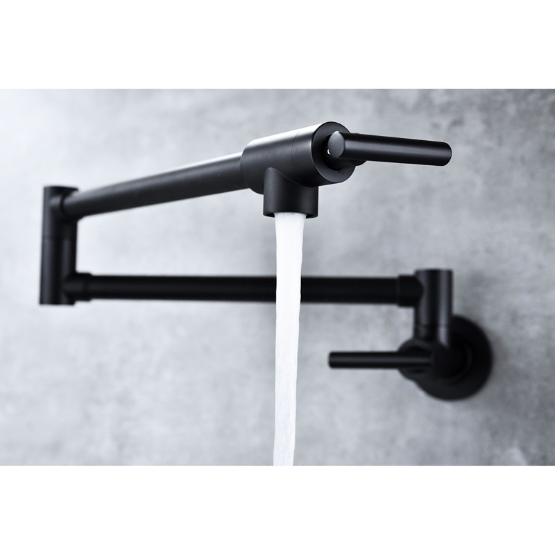 Matte Black Pot Filler Faucet For Wall Mount, Brass Material, 360 Rotatable And Foldable, Double Handles Smooth Water Control Dripping, Surface Finish Mount Kitchen Faucet, Black, Build, Rotation