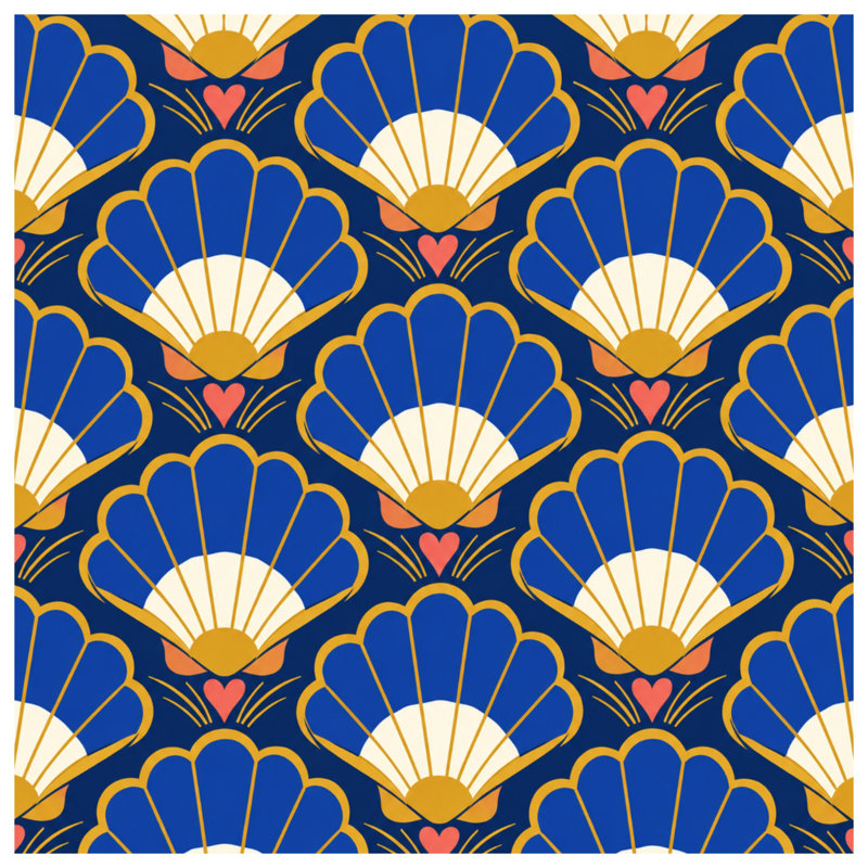 Art Deco Shells Wall Tapestry - Shells Wall Decor, 68in H x80in W with 4 Grommets