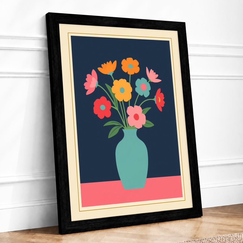 Blooms in Turquoise Modern - Framed Print, A3 - 42.0 x 29.7 cm, Black