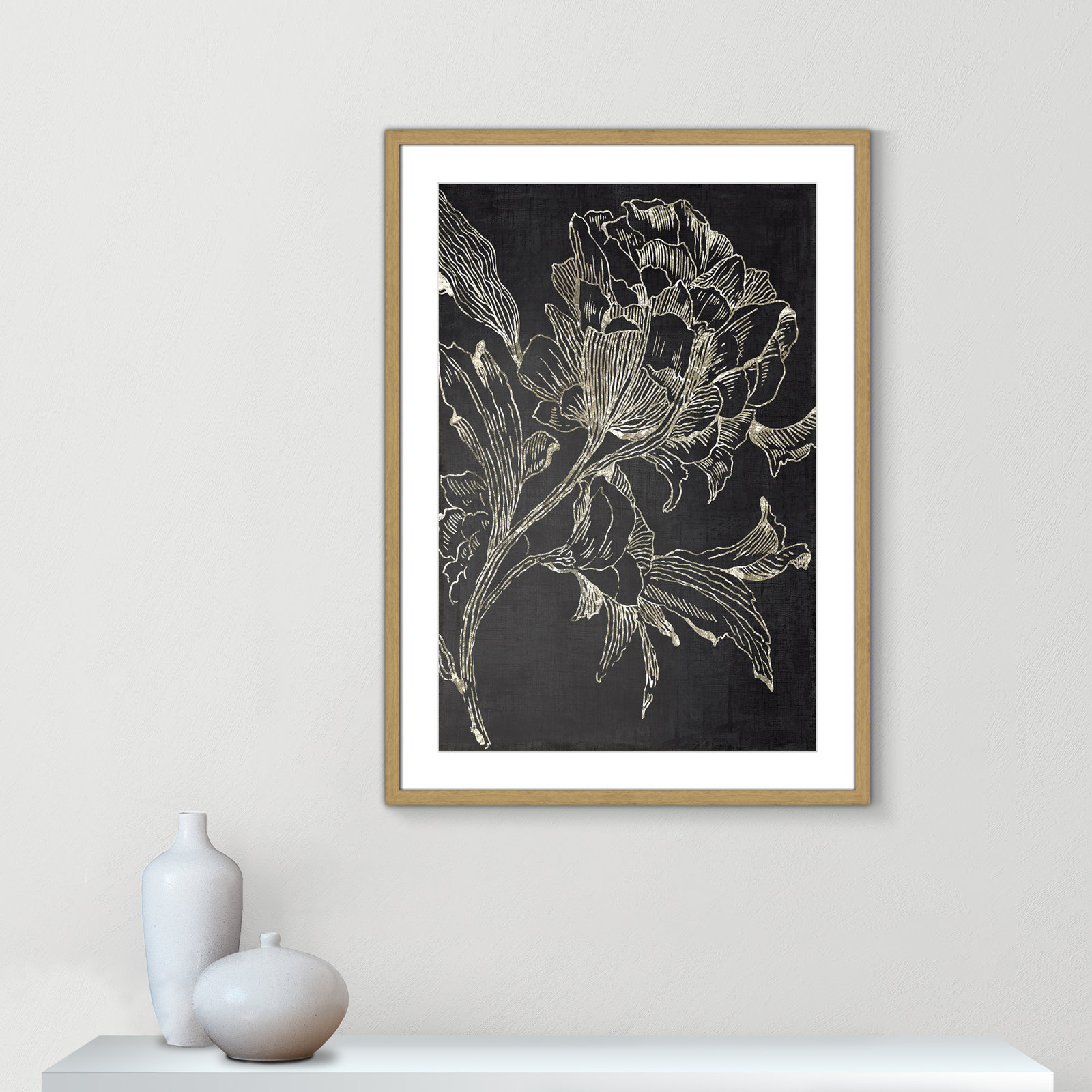 Clarendon "Golden Flower Folklore I" Print, 35.5" H x 25.5" W, Brown Framed