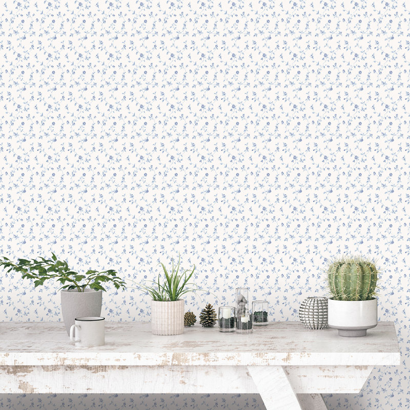 Capel 10m x 53cm Matte Wallpaper Roll, Blue/White
