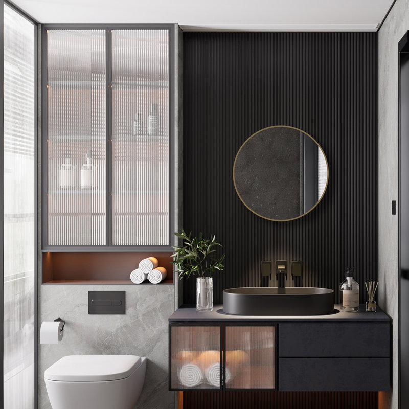 Miroir rond 24 po en aluminium brossé Brio, 24 po x 24 po, Or brossé