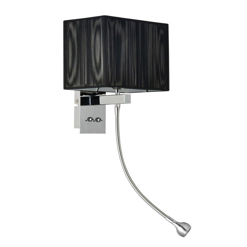 Twine wall light with LED reading arm and fabric shade, Black