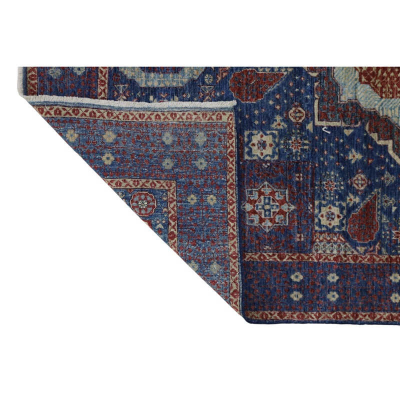 Tapis bleu noué à la main de haute qualité