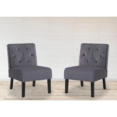 Modern 53"  2Piece Living Room Armless Button Tufted Pattern Accent Chair With Velvet Fabric And Premium High Density Foam Cushion, Grey