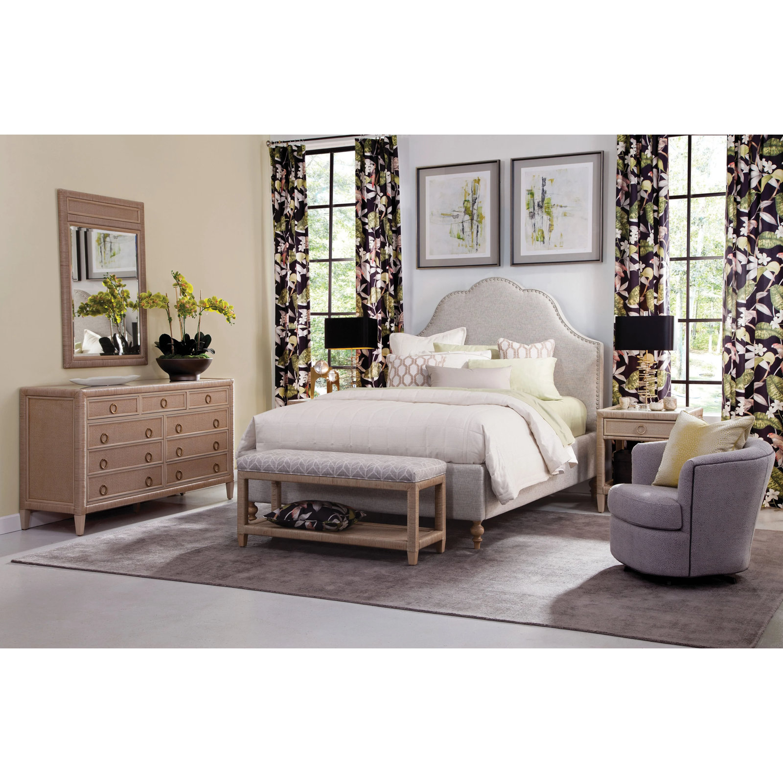 Warwick 1-Drawer Nightstand, Stone Hearth, Satin Brass