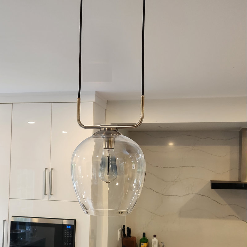 U shaped Brushed Nickel glass pendant, 12" H x 10" W x 10" D, U-shaped Nickel
