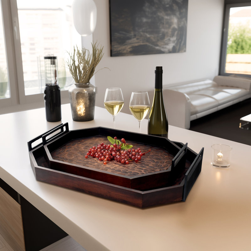 Kebron Mango Wood & Aluminum Jones Wood Trays, Set of 2 - 30" x 21" x 5"
