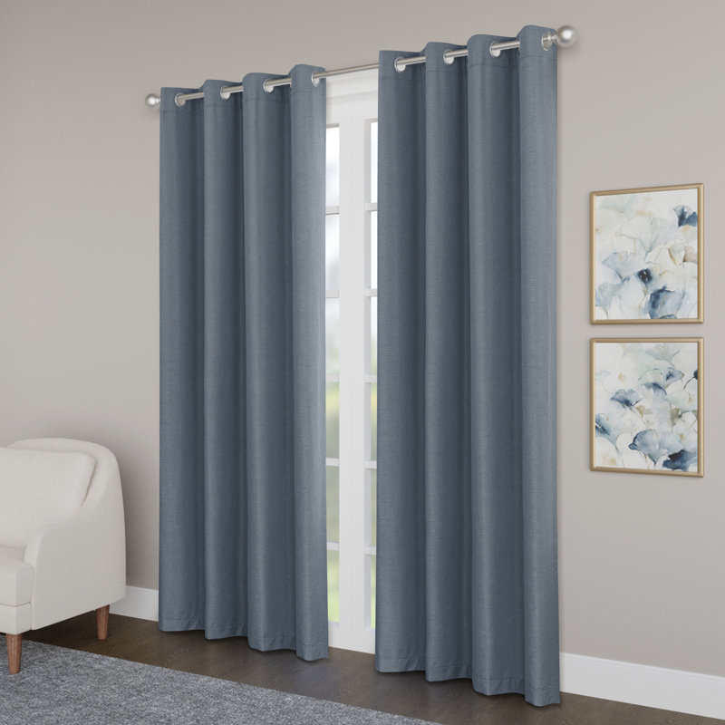 Paire de rideaux occultant 100% coton brossé avec œillets (2 panneaux), Bleu très foncé, L 52 po x L 108 po