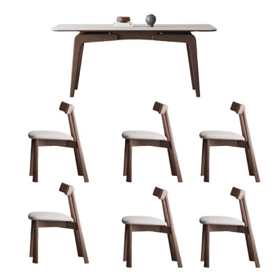 Simple rock slab solid wood dining table chair set