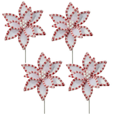22" Candy With Snow Glitter Poinsettia Stem