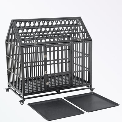Chenils en métal pour chien avec toit et fenêtre sur le toit et 4 roues verrouillables